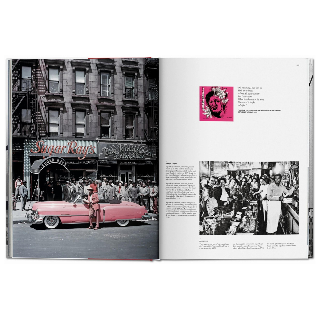 New York Portrait of a City Books pink car and text in an open book