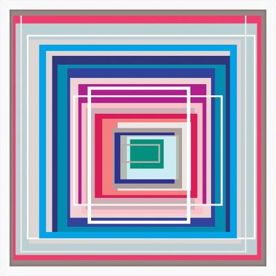 Stack of colorful square tiles with a geometric pattern