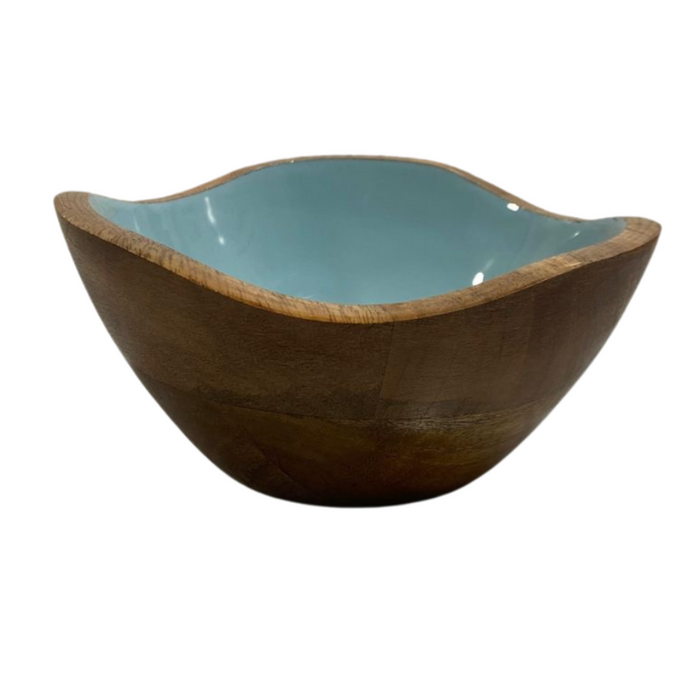 Mini Fabulous Bowl handmade from mango wood with blue enamel interior