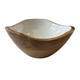 Rustic wooden serving bowl with smooth enamel lining