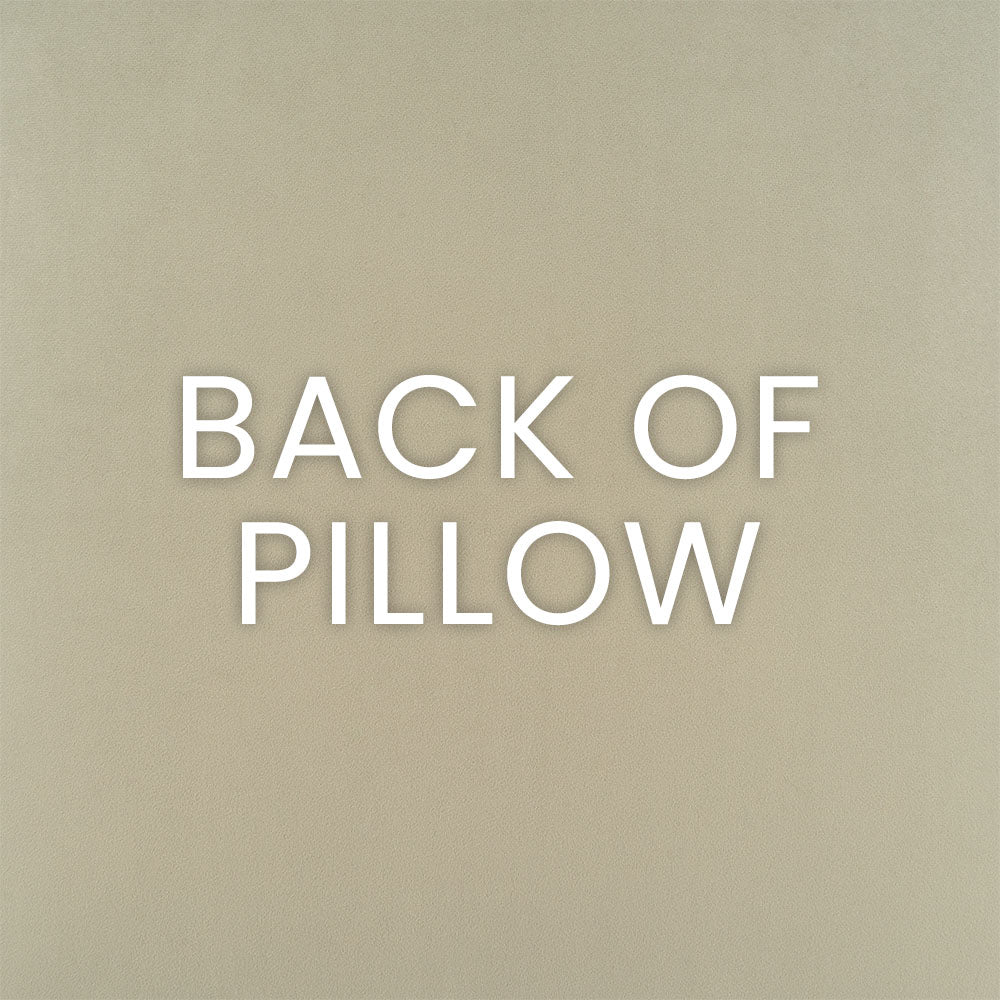 A solid beige background with the words 'BACK OF PILLOW' printed in large, white, sans-serif capital letters centered on the image.