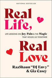 Book cover of 'Real Life, Real Love' with red and pink text on a white background Celebrity Memoir