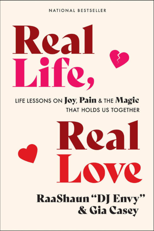 Book cover of 'Real Life, Real Love' with red and pink text on a white background Celebrity Memoir