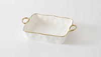 Rectangular Baking Dish with Golden Handles.