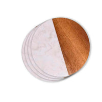 Round Marble & Acacia Wood Coasters in white