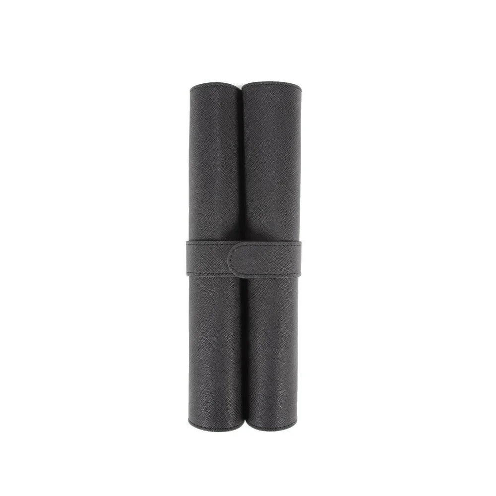 Rowan Travel Chess Roll Black wrapped in a textured material with a strap on a white background