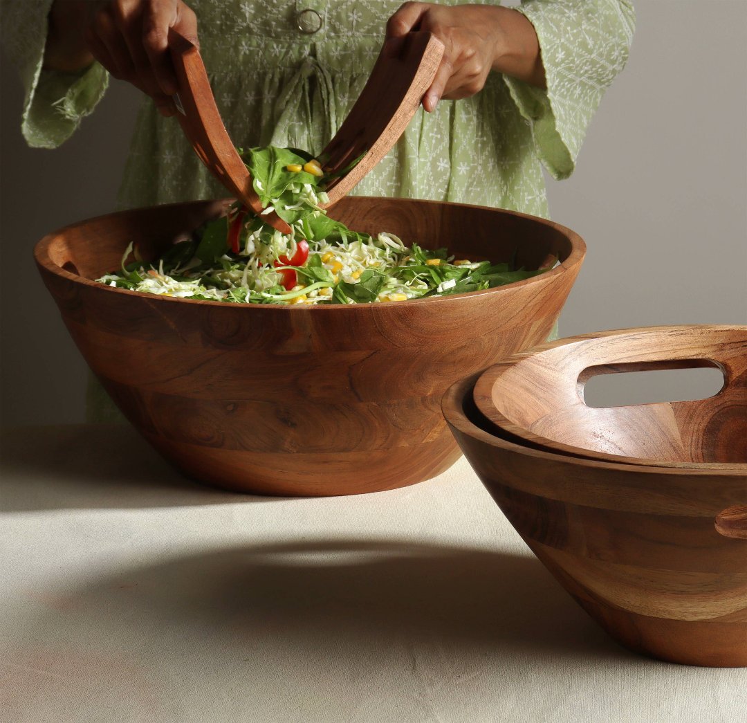 Rustic Wood Bowl with Handles.