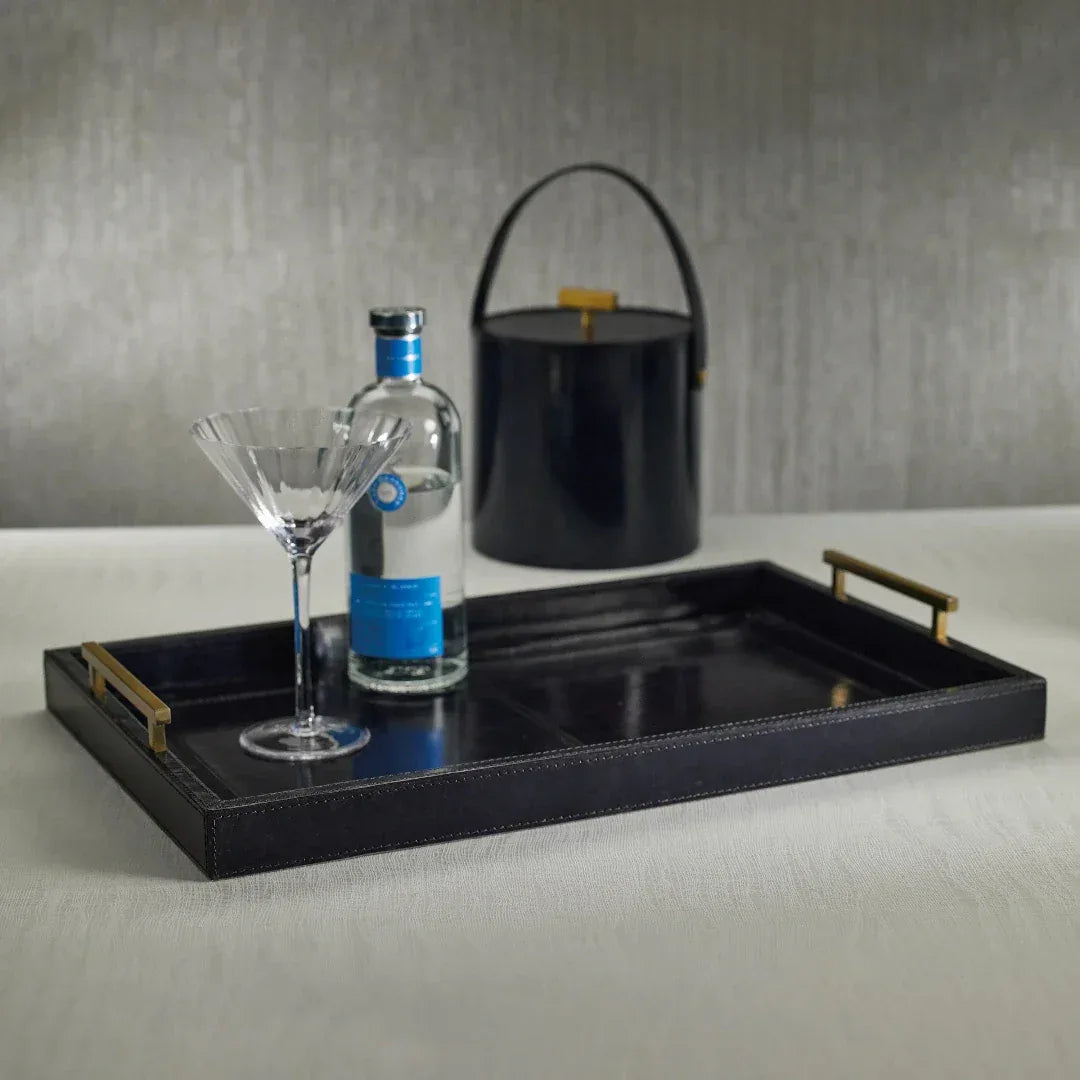 Savoy Midnight Blue Leather Bar Tray Decorative Tray
