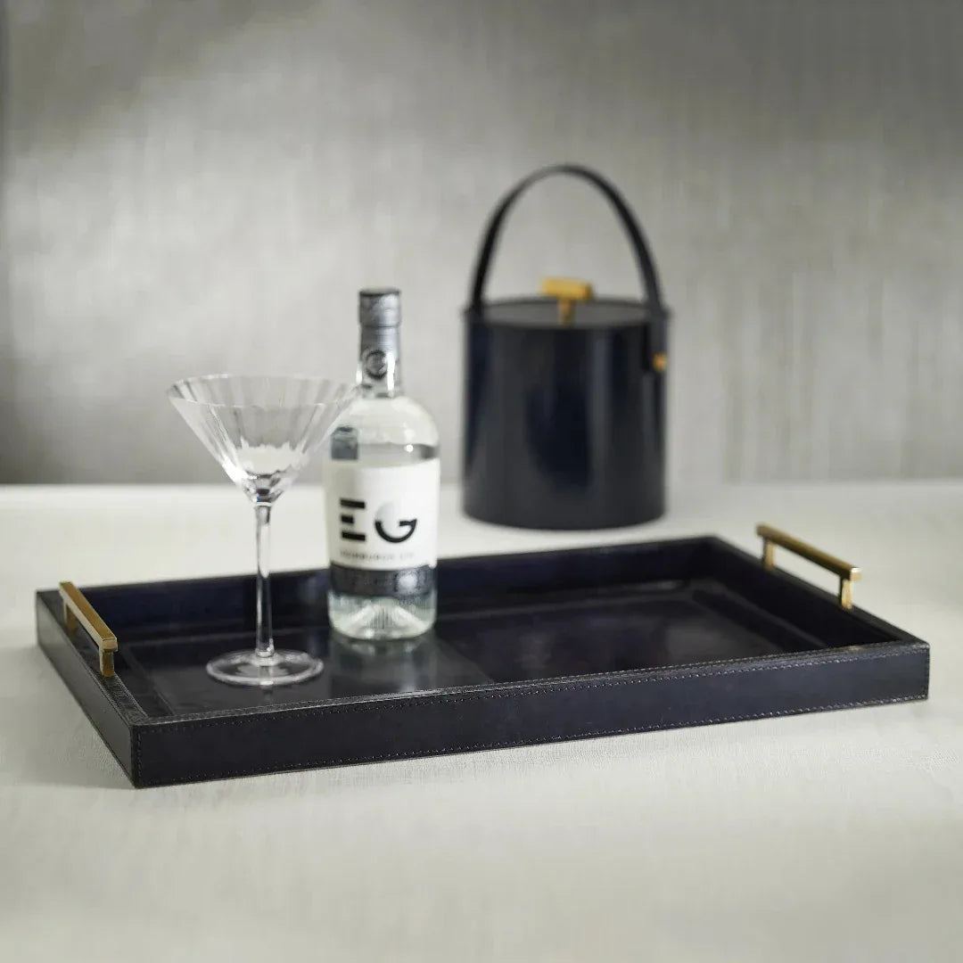Savoy Midnight Blue Leather Bar Tray Decorative Tray
