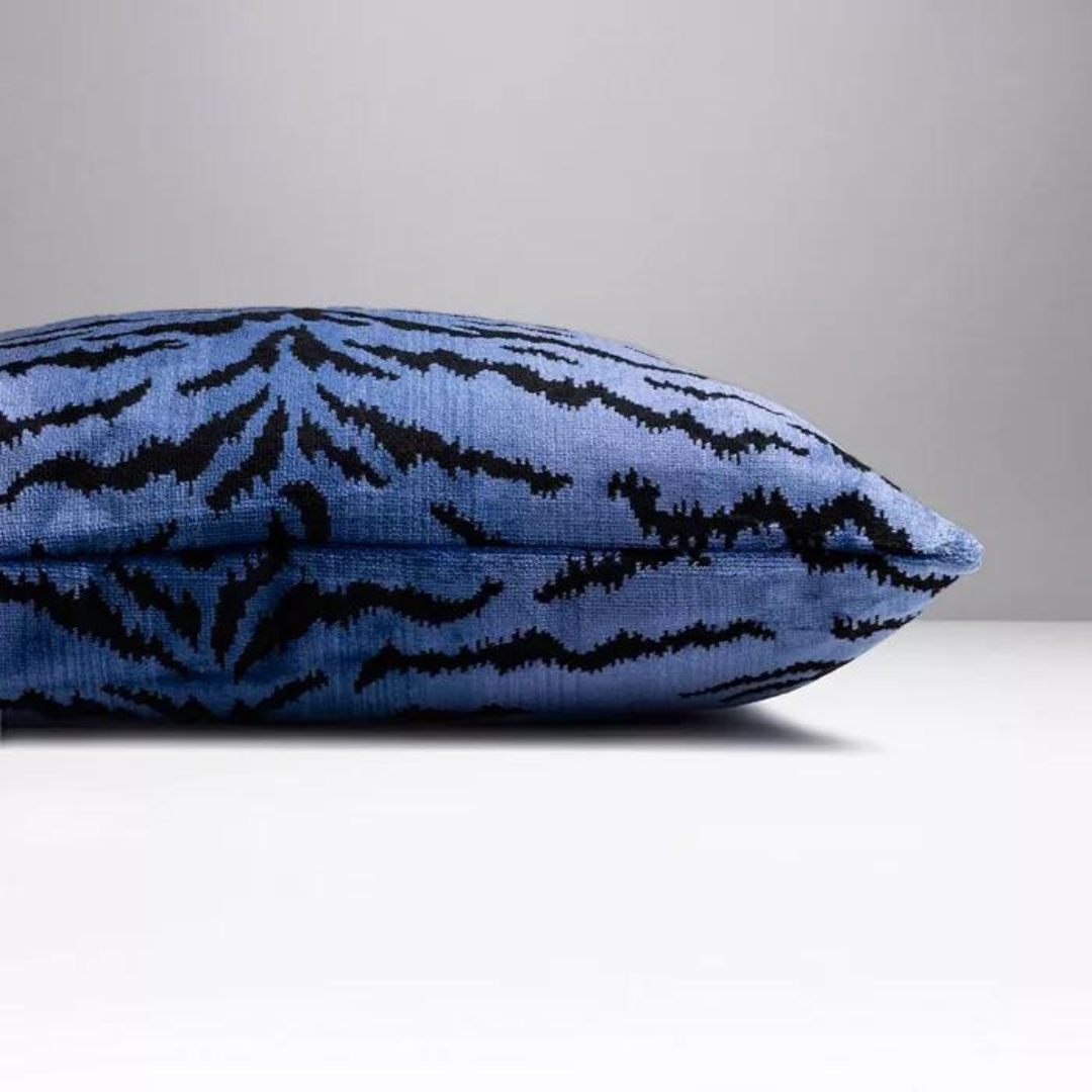 Scalamandre Tigre Blue & Black Throw Pillow 22" x 22"