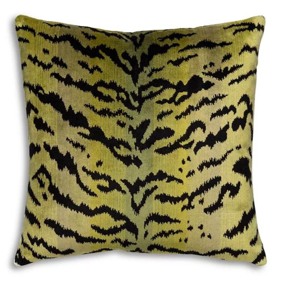 Scalamandre Tigre Green & Black Throw Pillow 22" x 22"