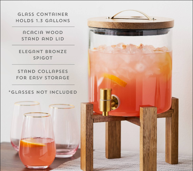 Acacia and Glass Beverage Dispenser