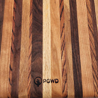 Serving Board Charcuterie- Oak, Walnut, Zebrawood, Cherry details. 
