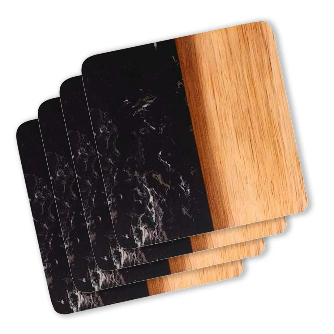 Square Marble & Acacia Wood Coasters in black