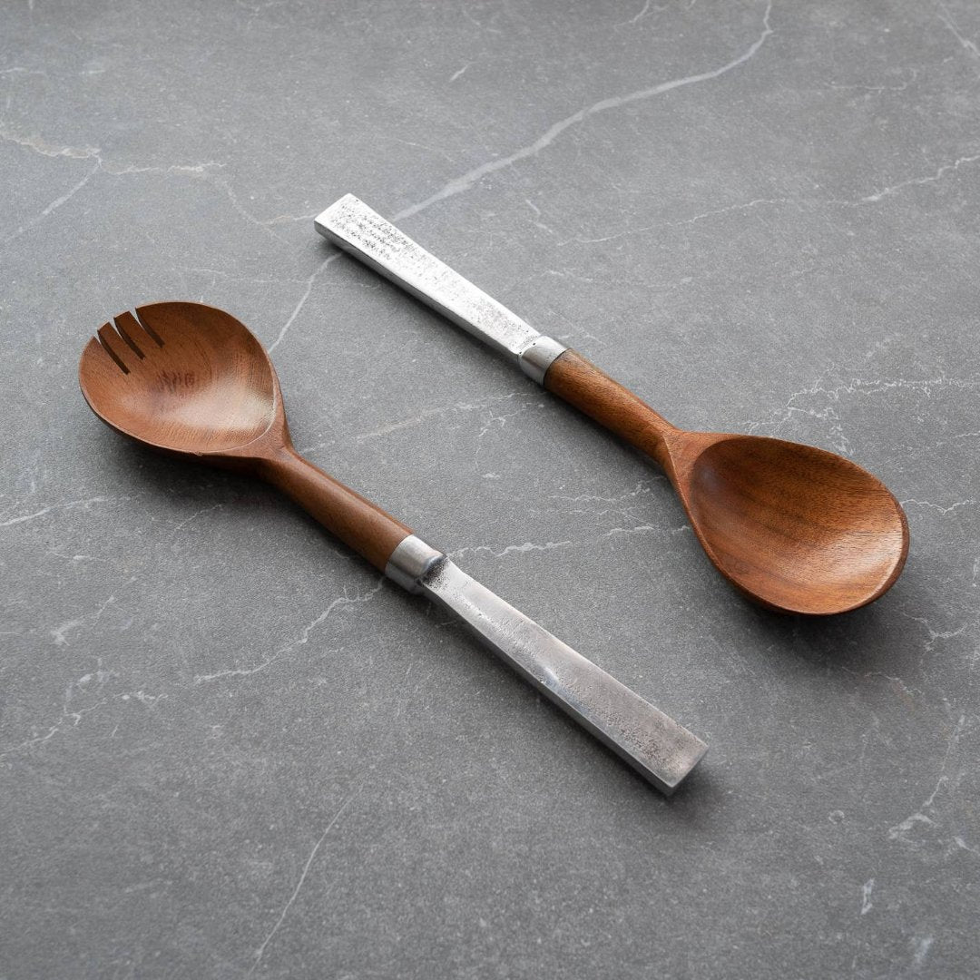 Stainless Steel Babul Wood Salad Servers.