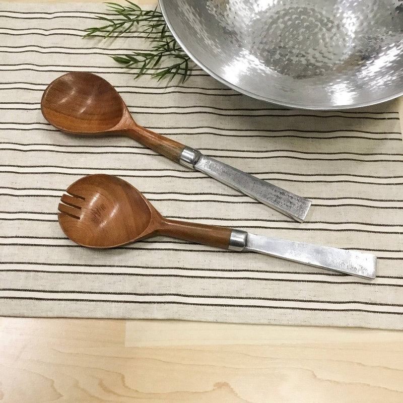 Stainless Steel Babul Wood Salad Servers.