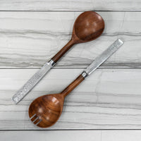 Stainless Steel Babul Wood Salad Servers. 