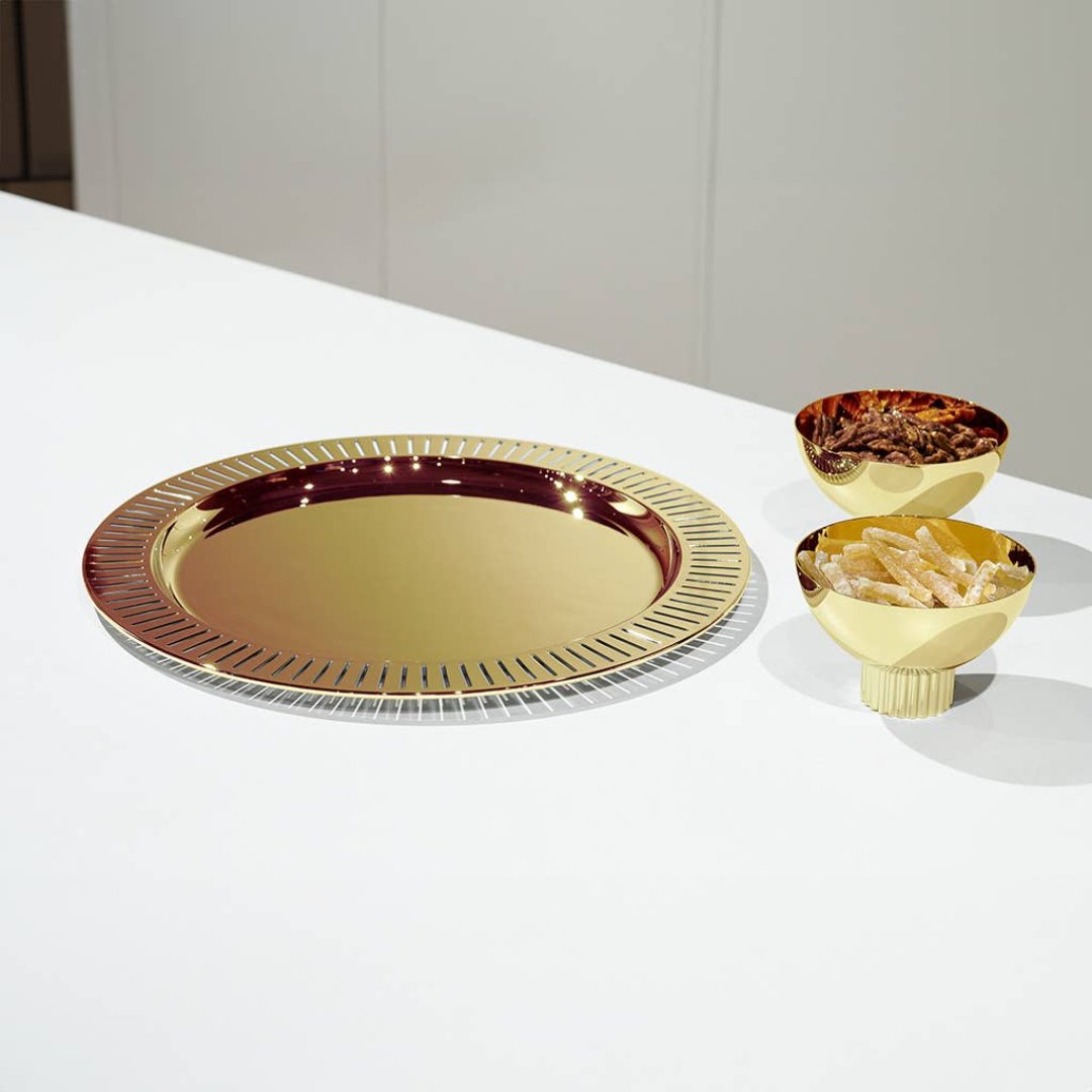 Striations Serving Tray Round gold