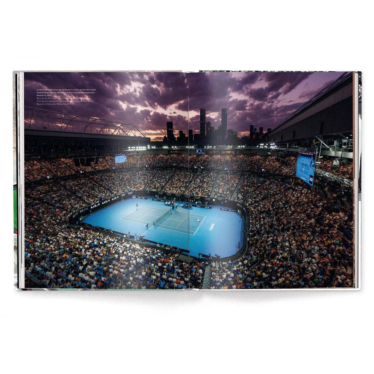 Tennis match in a large stadium with a purple sky Tennis: The Ultimate Book