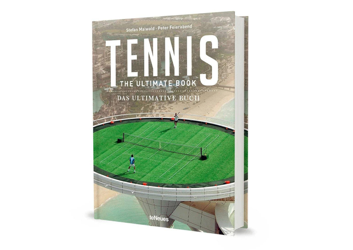 Book titled 'Tennis: The Ultimate Book' with a tennis court illustration on the cover.