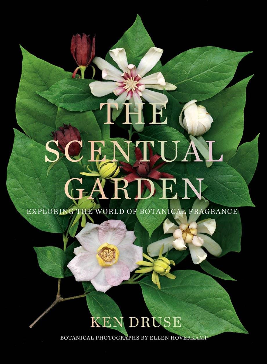 Book cover of 'The Scentual Garden' with floral design and text. Garden Design Book, Floral Art, Gift for Gardeners