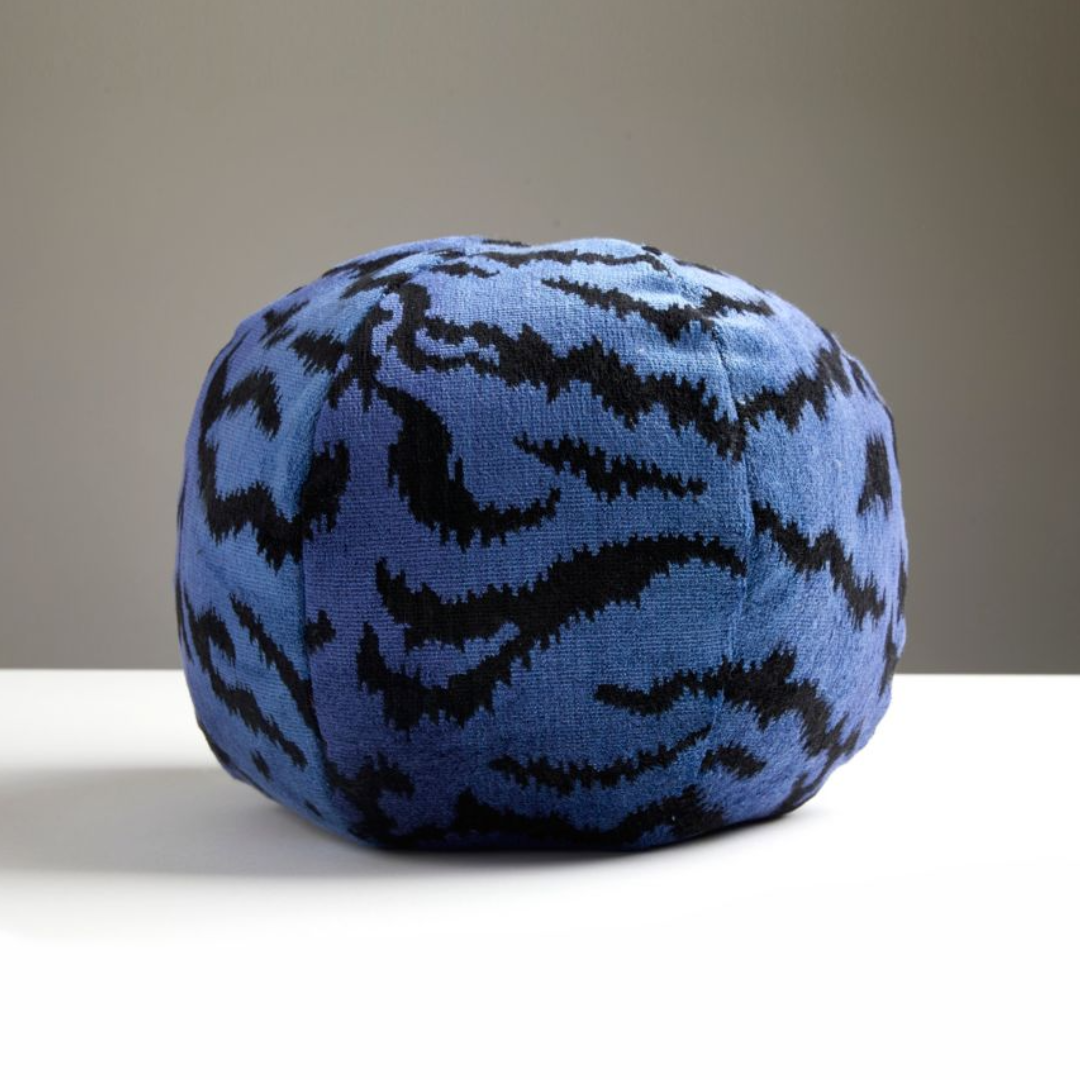 Scalamandre Tigre Blue & Black Sphere Pillow