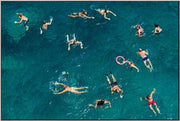 People swimming in a pool from an aerial perspective