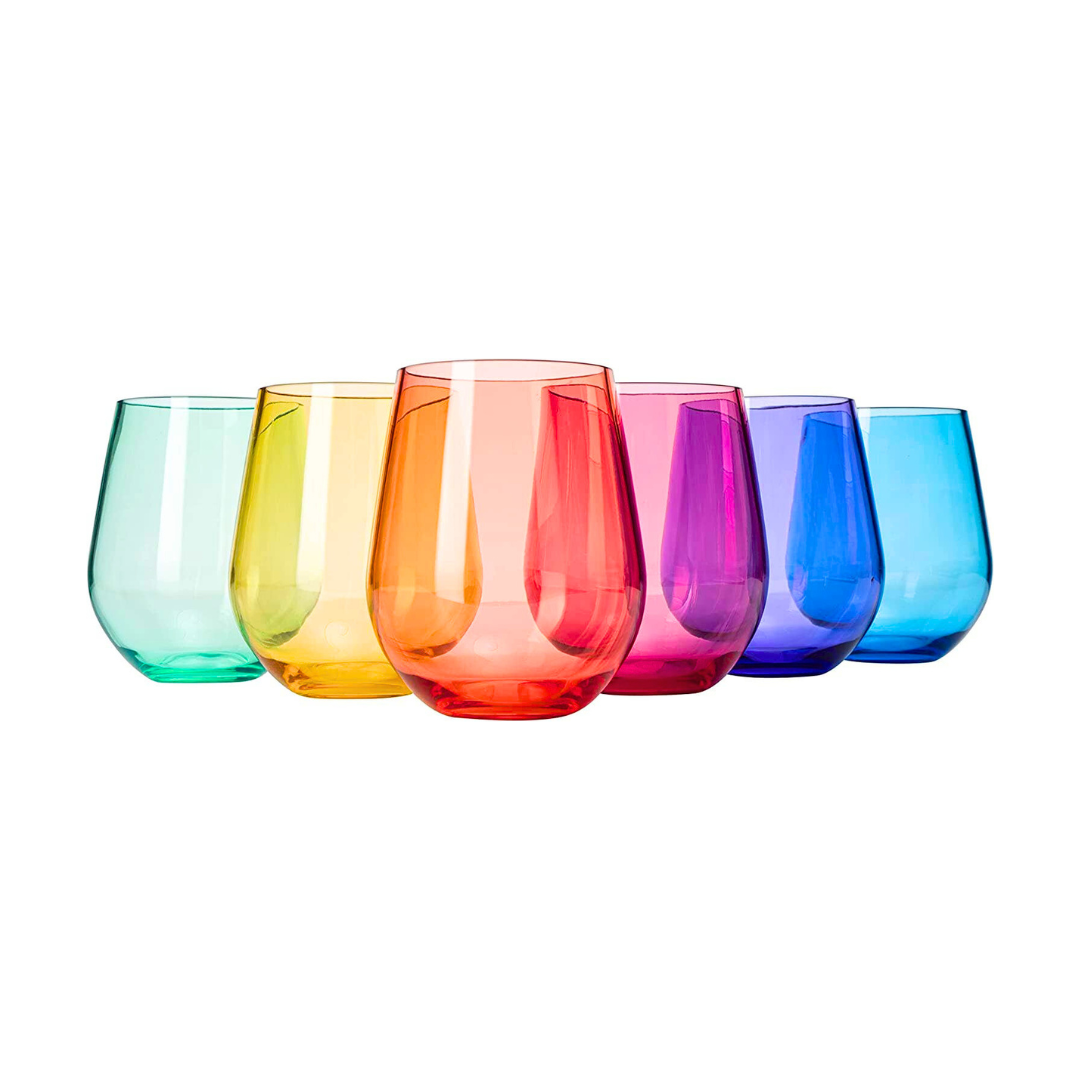Unbreakable Colored Stemless Wine Glasses S/6 Stemless Wine Glasses