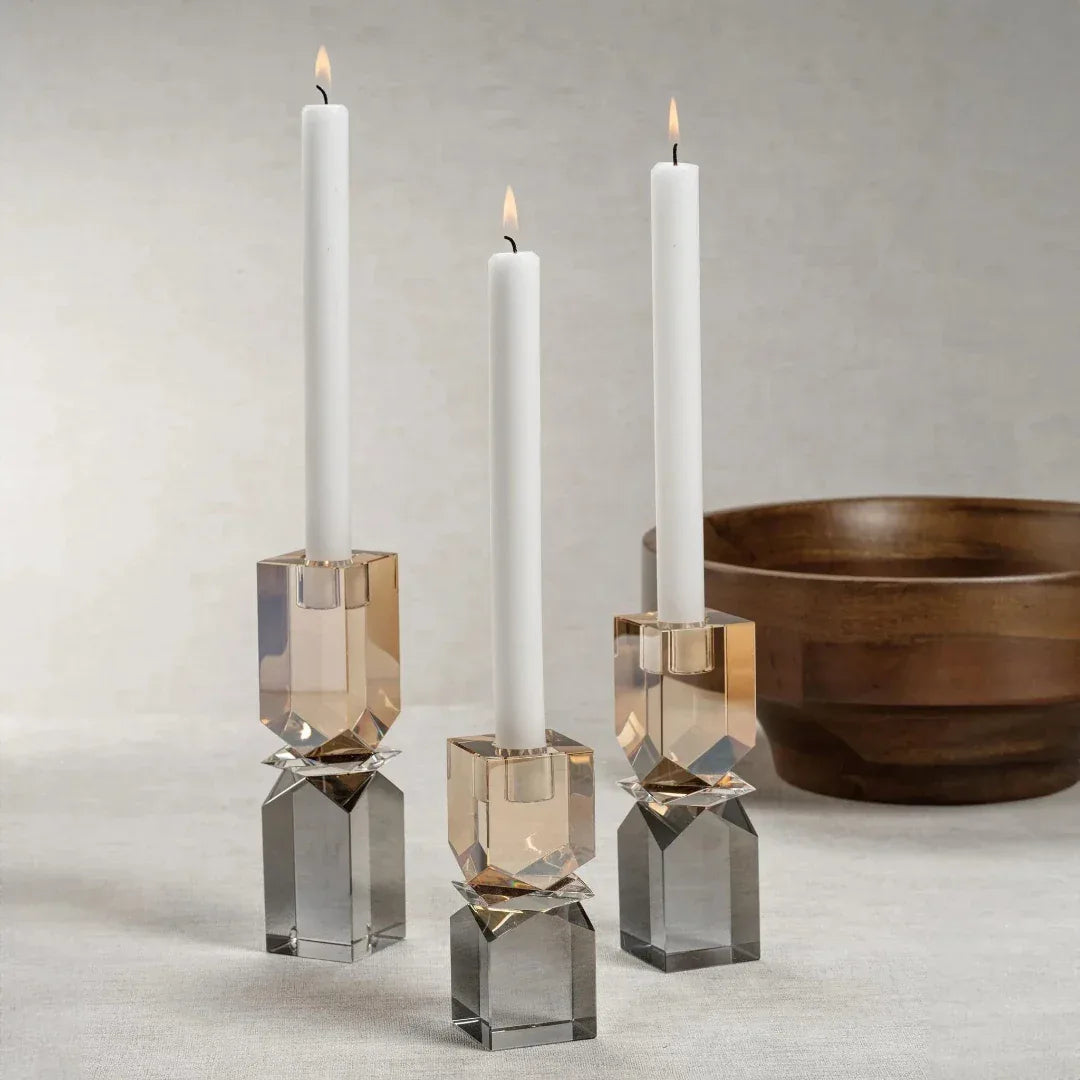 Vienna Two-Tone Crystal Candle Holder in Smoke & Gold Votives, Hurricanes & Candleholders