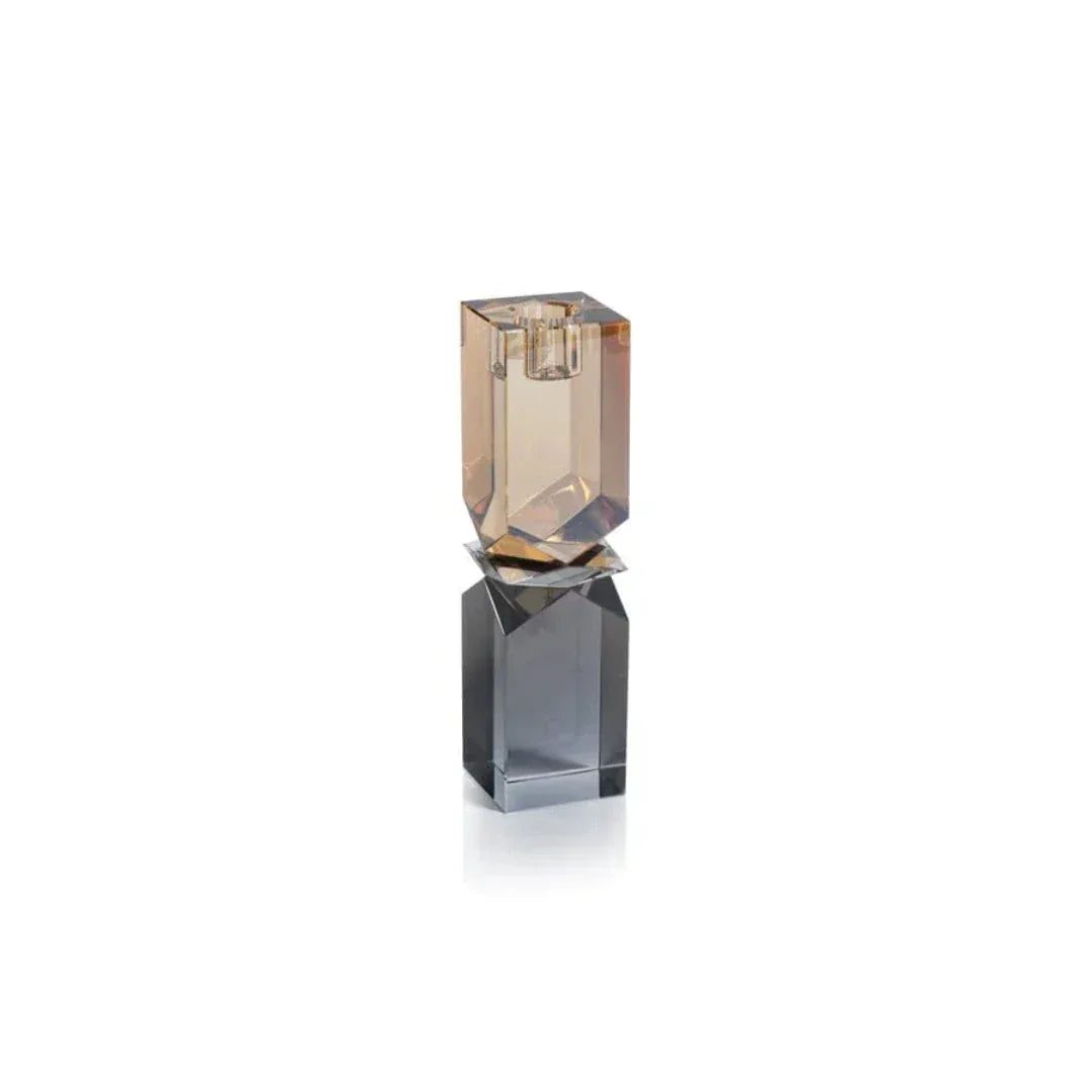 Vienna Two-Tone Crystal Candle Holder in Smoke & Gold Tall Votives, Hurricanes & Candleholders