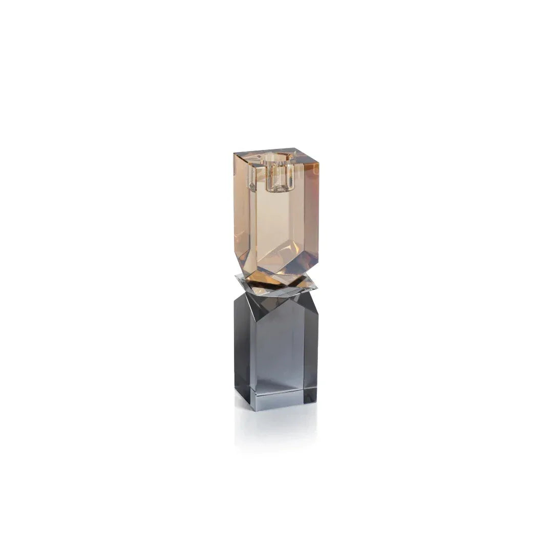 Vienna Two-Tone Crystal Candle Holder in Smoke & Gold Medium Votives, Hurricanes & Candleholders