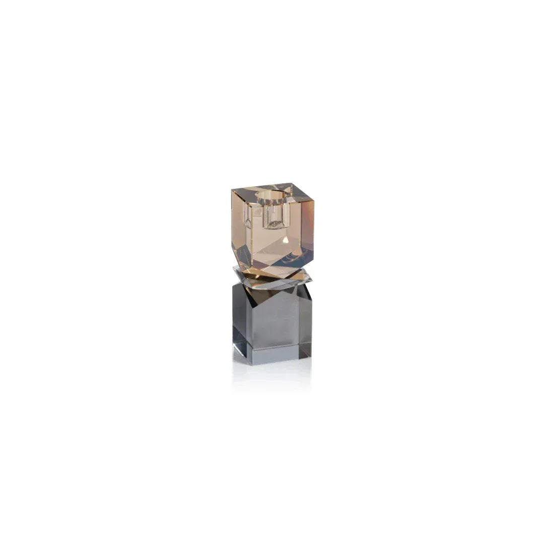 Vienna Two-Tone Crystal Candle Holder in Smoke & Gold Short Votives, Hurricanes & Candleholders
