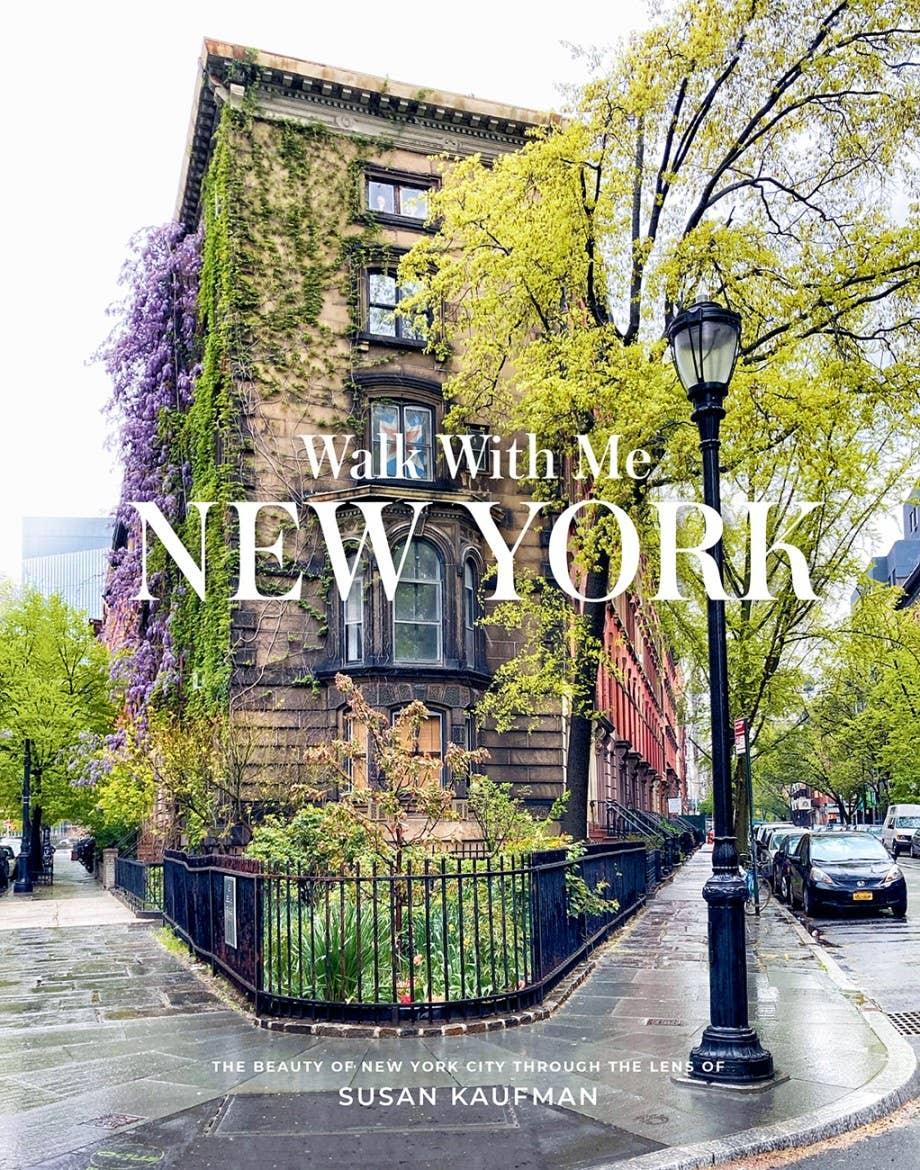 Book cover of 'Walk With Me New York' with a street scene and building in the background.