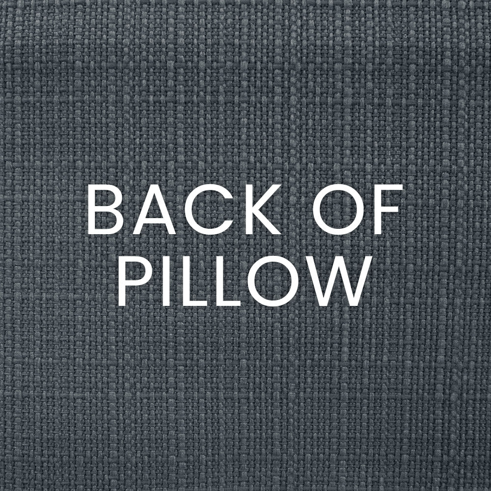 Text 'BACK OF PILLOW' on a textured gray background