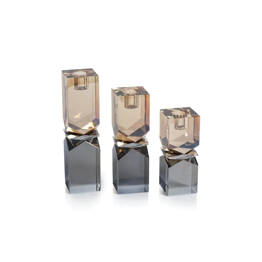 Vienna Two-Tone Crystal Candle Holder in Smoke & Gold Votives, Hurricanes & Candleholders
