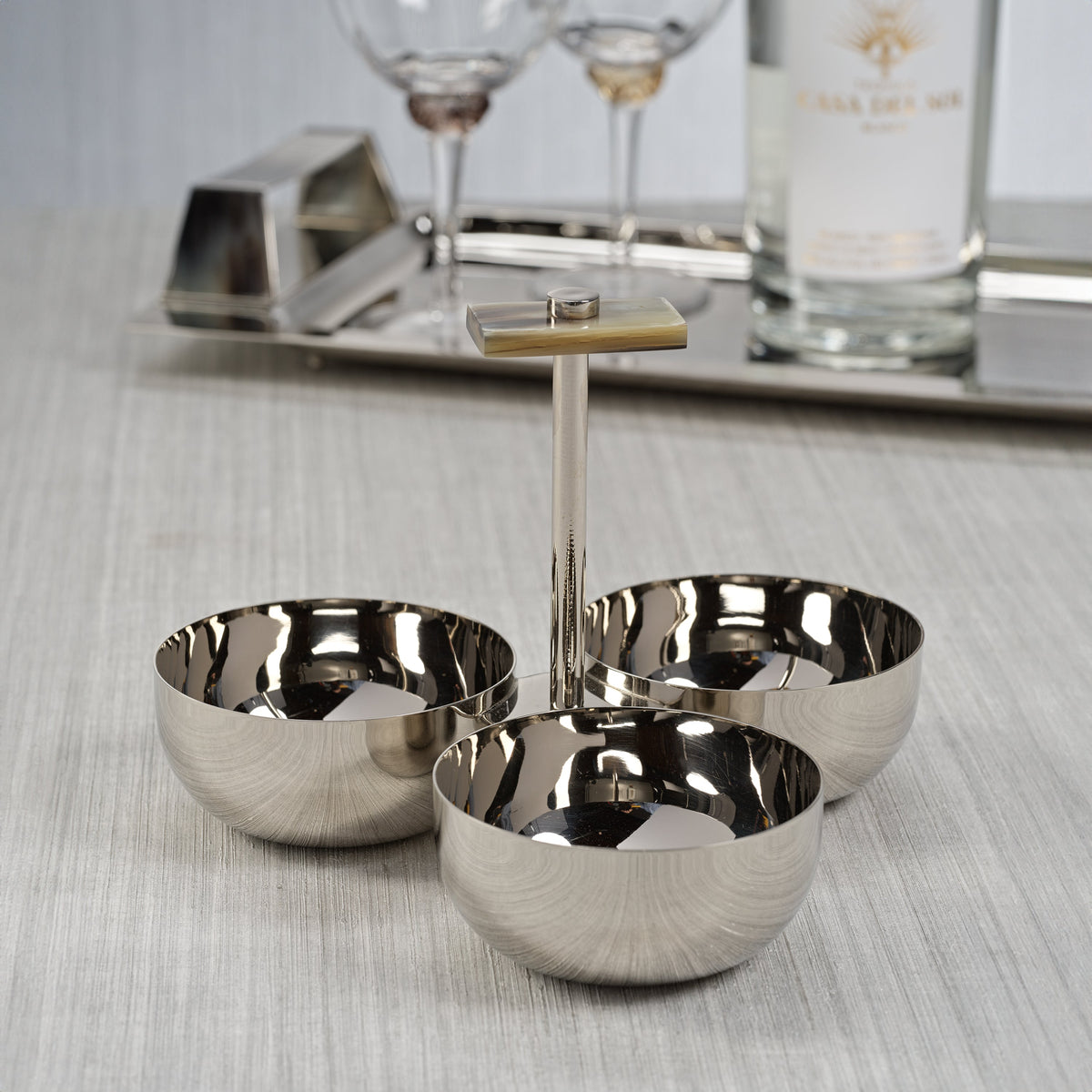 Bradley Condiment Set with Horn Trim & Nickel