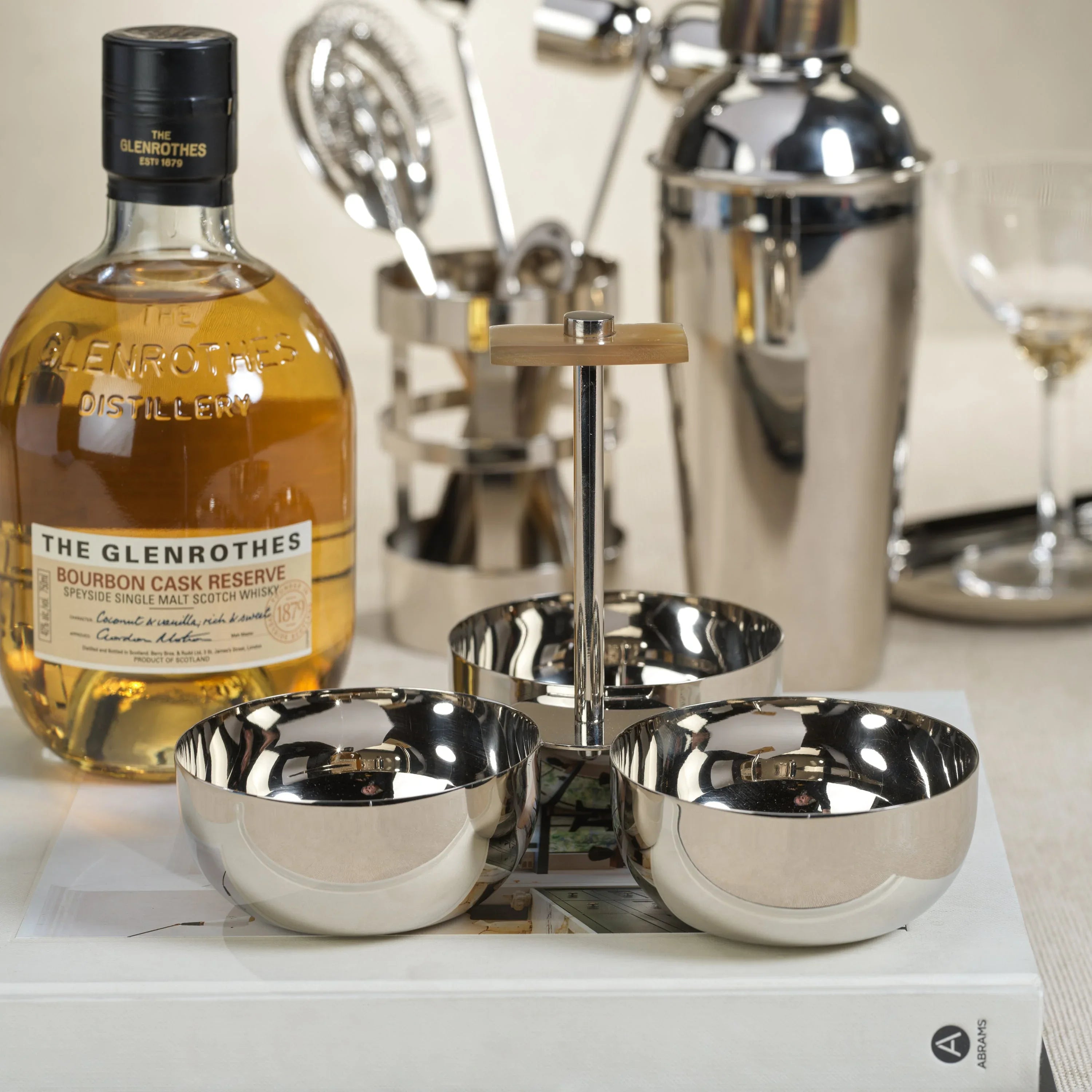 Bradley Condiment Set with Horn Trim & Nickel Serveware