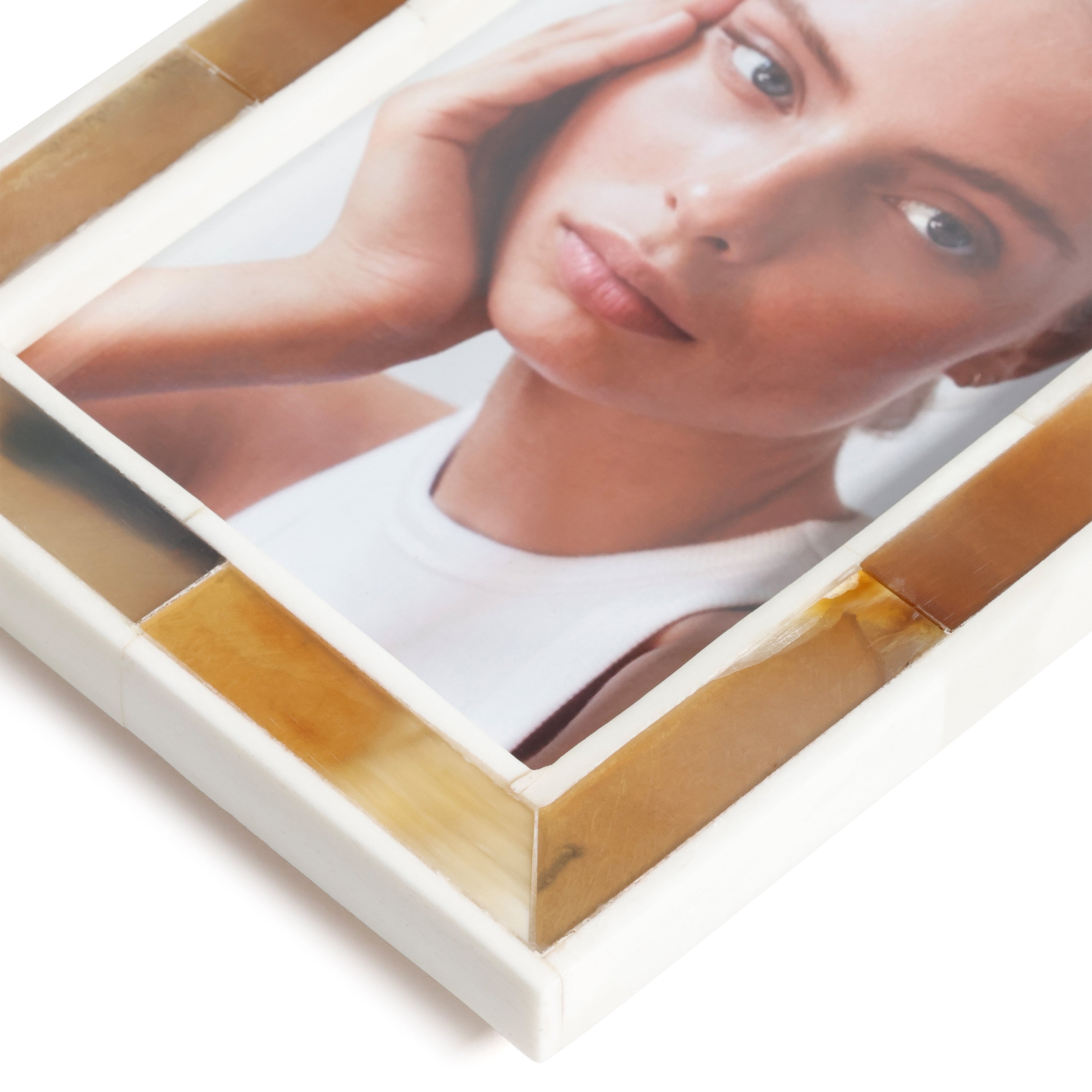 Haven Brown Horn White Bone Border Frame