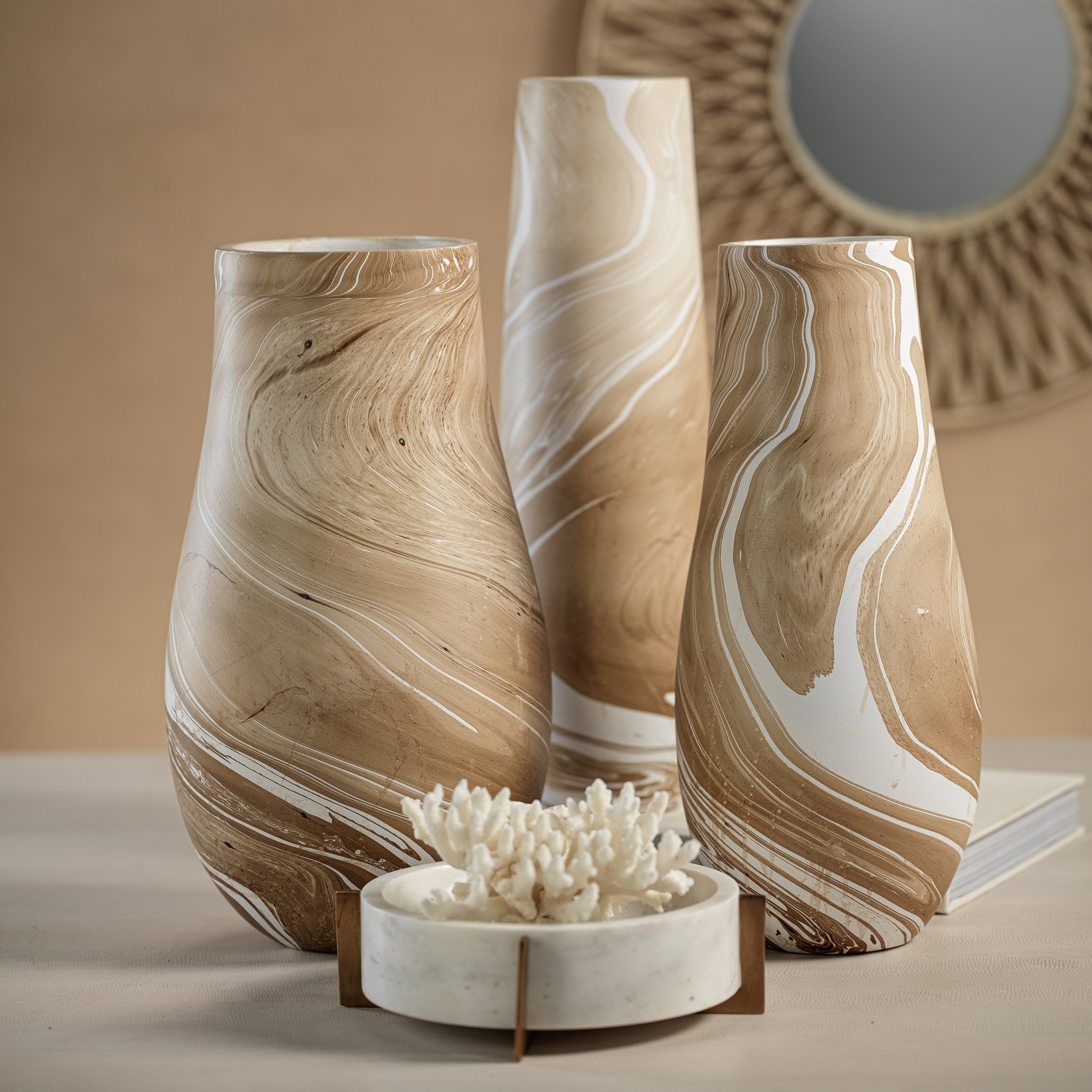 Mango Wood Marbleized Vase Decorative Vases