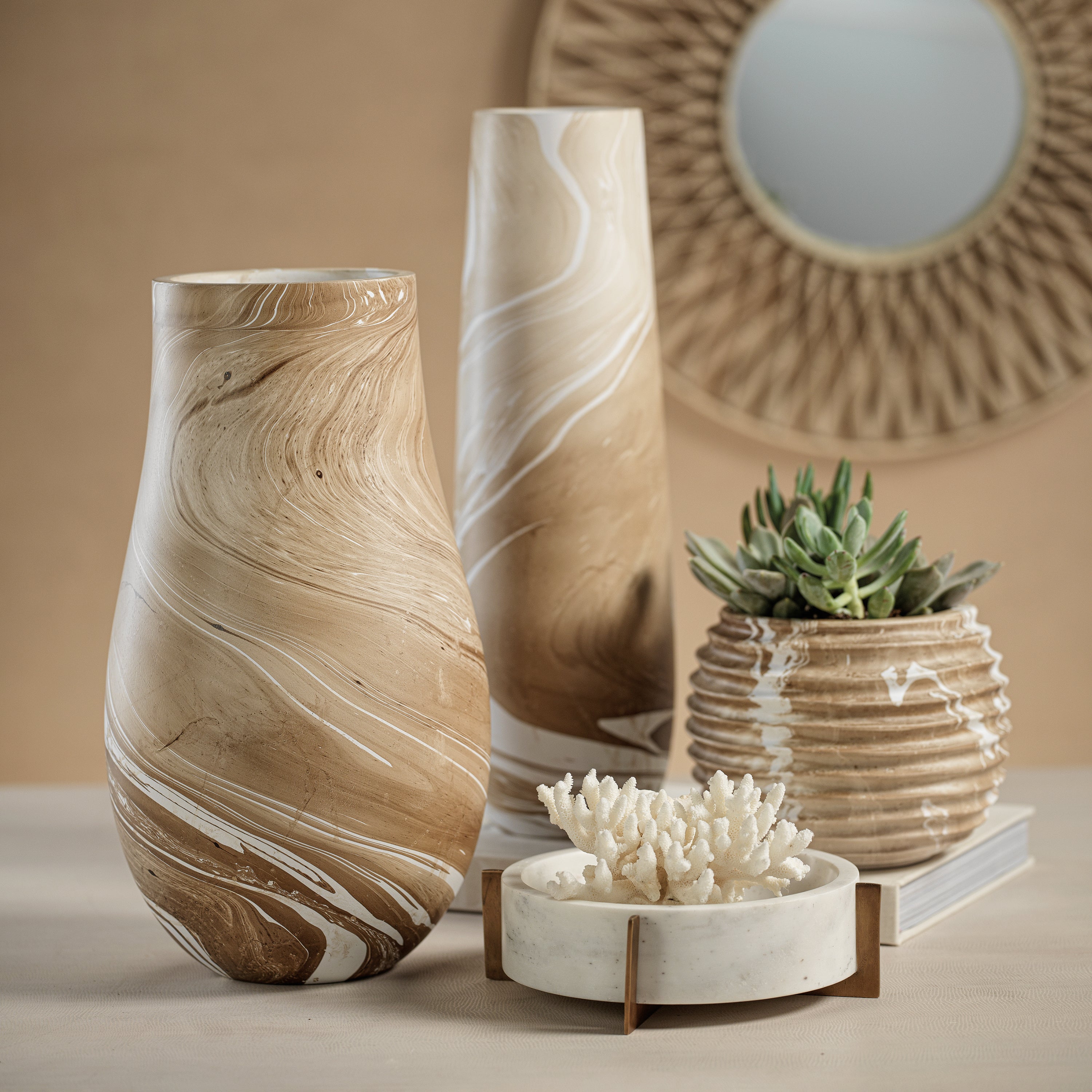 Latte Mango Wood Cocoon Pot