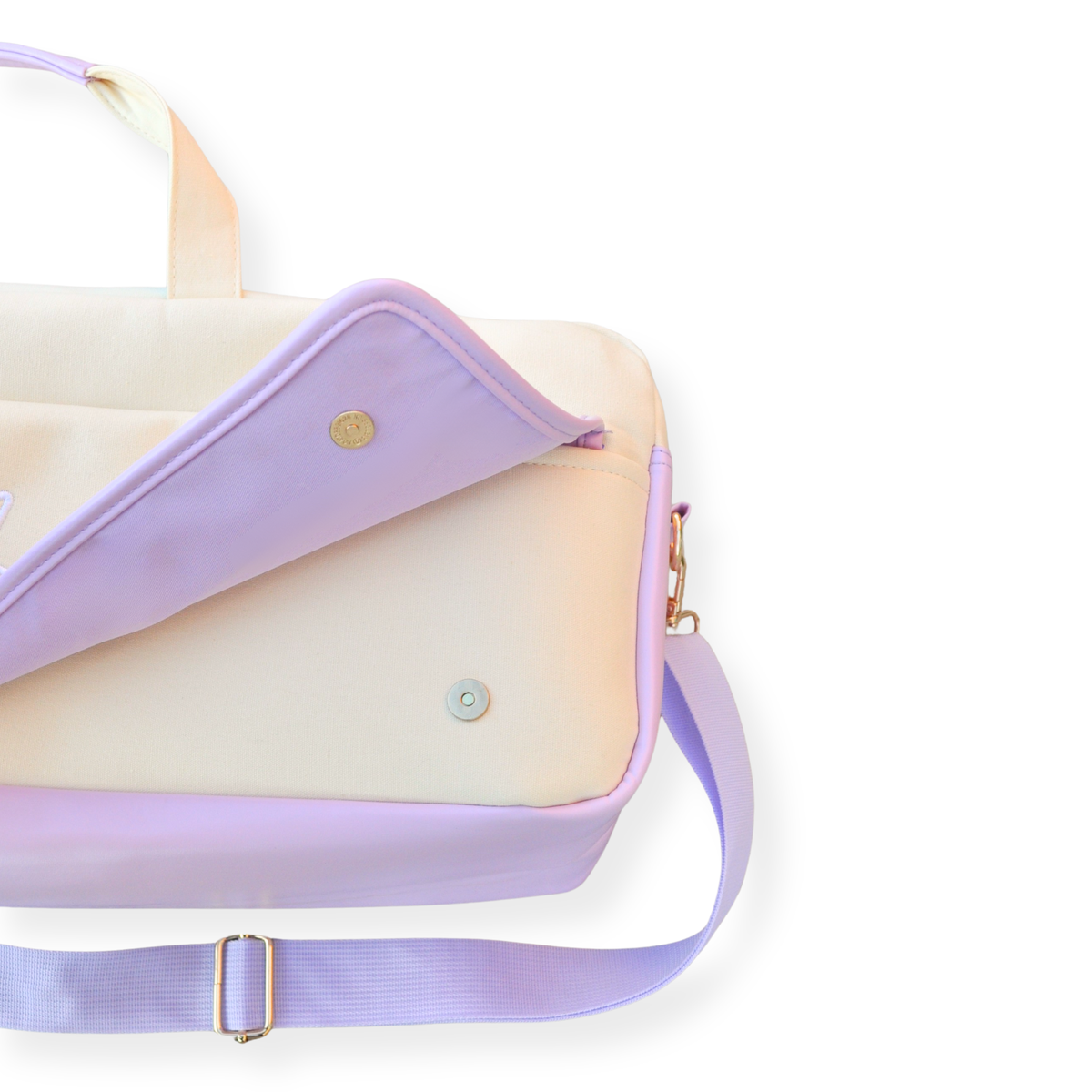 Pastel-colored handbag with a strap on a white background