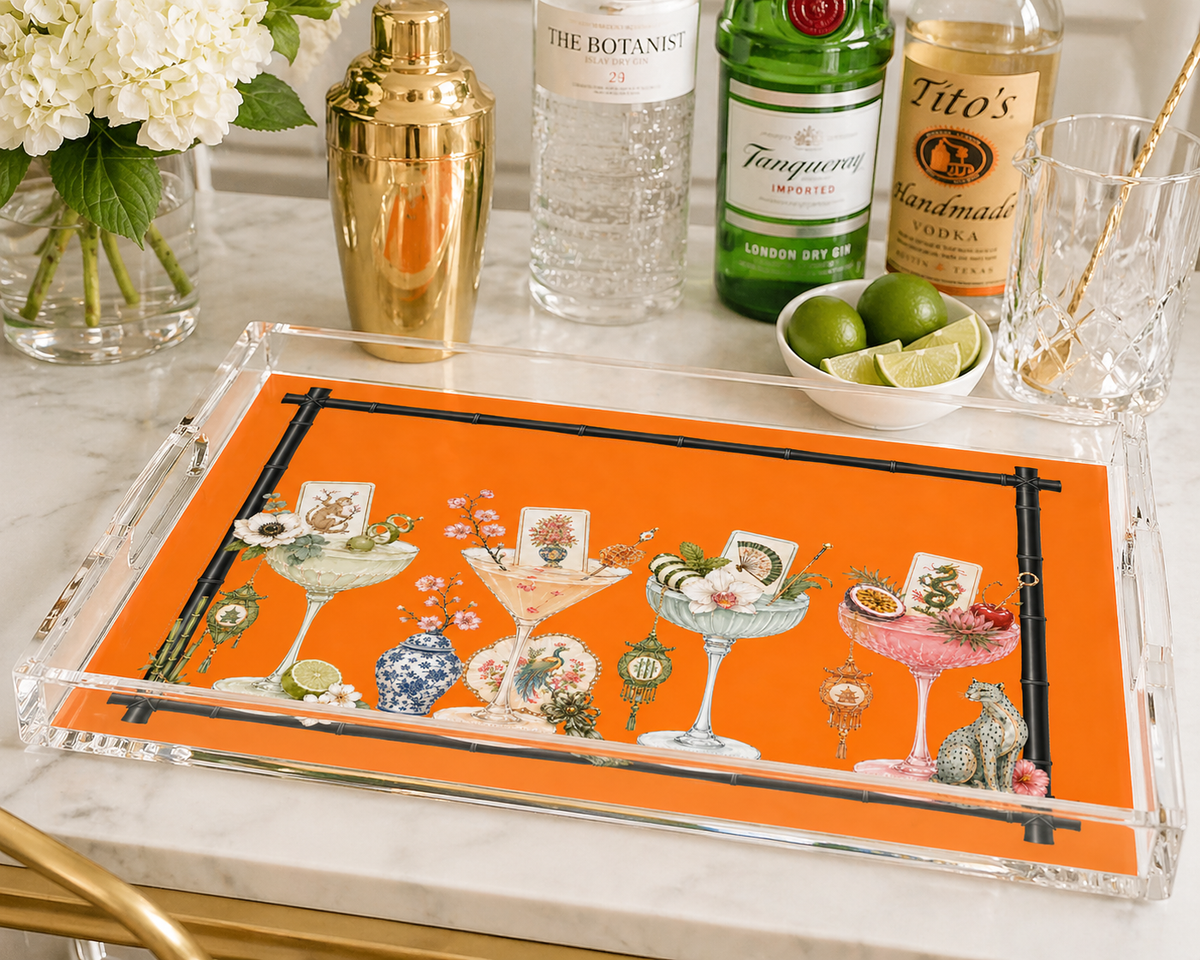 Acrylic Vanity/Bar Tray Mahjong Tiles & Tinis
