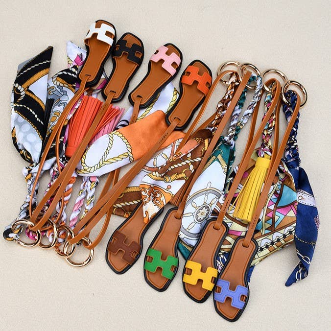 Sandals & Bow Scarf Tassel Bag Charm Keychain