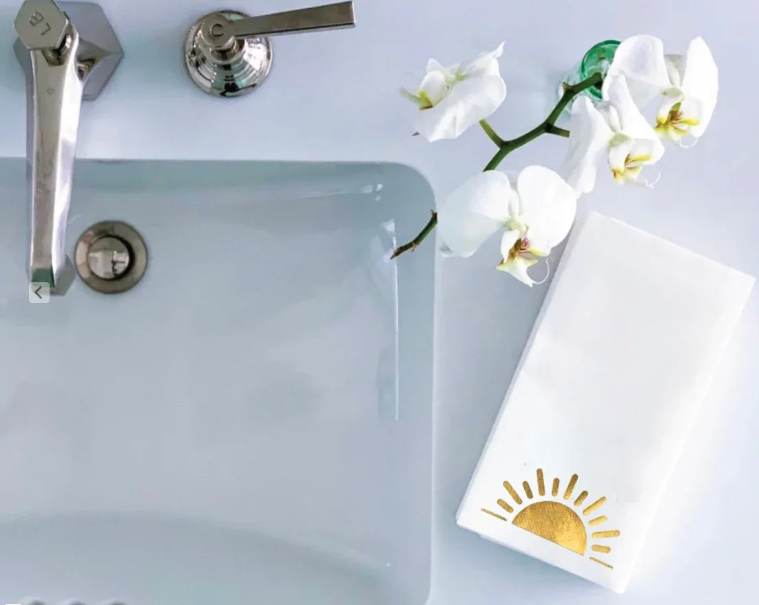 Cloth-Like Disposable Guest Towels: Beach Scene Hand Towels & Holders