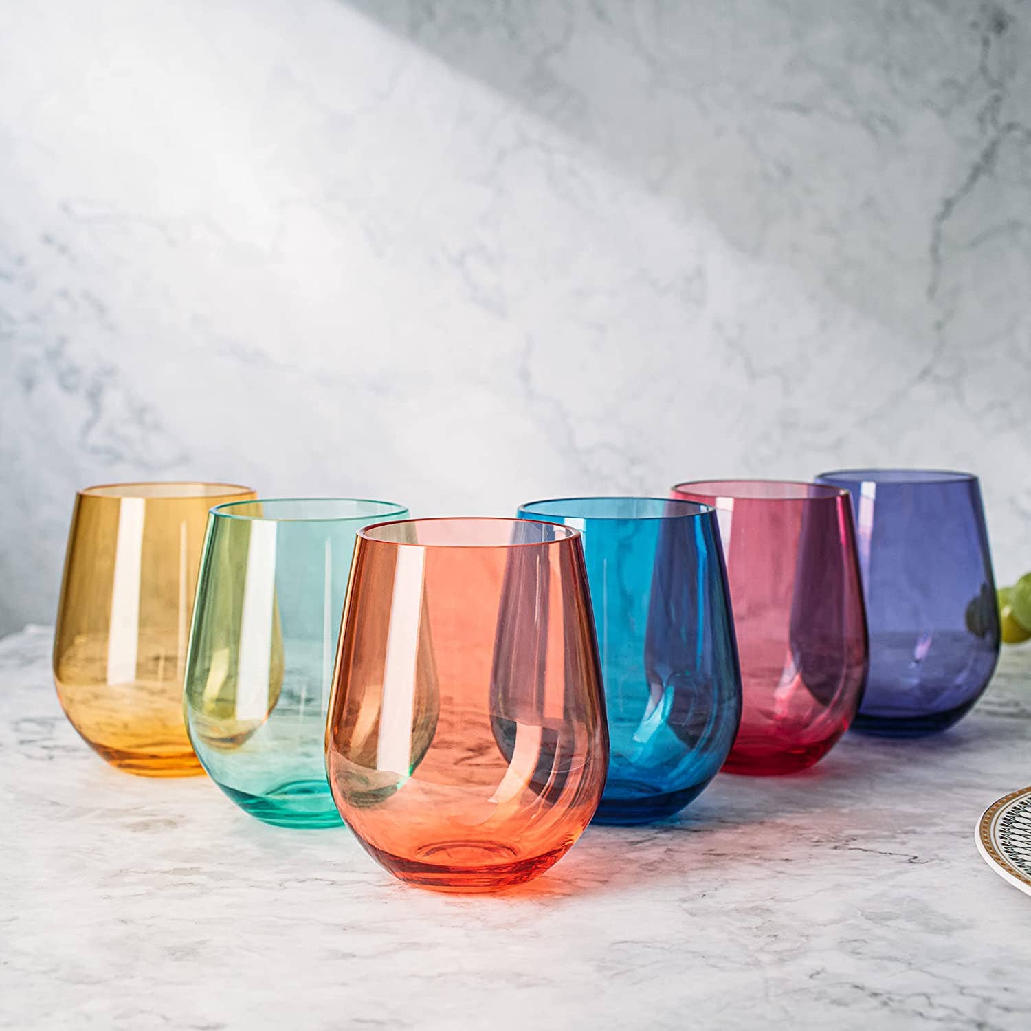 Unbreakable Colored Stemless Wine Glasses S/6 Stemless Wine Glasses