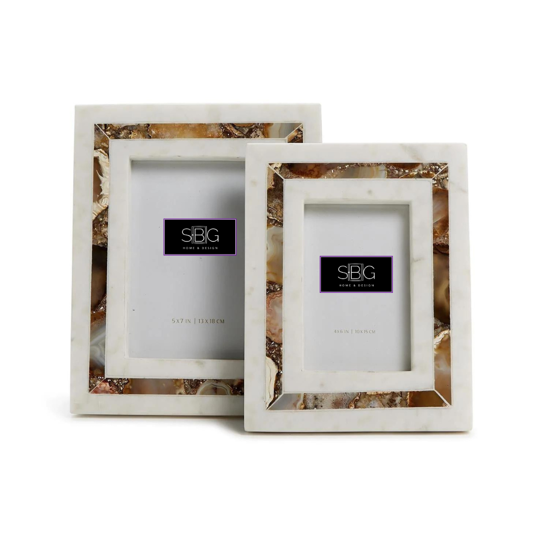 Amber Agate White Marble Frame