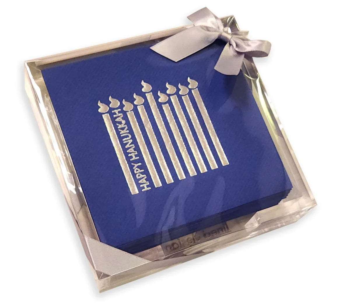 Hanukkah Acrylic Cocktail Napkin Hostess Set Happy Hanukkah Blue Silver Cocktail Napkins