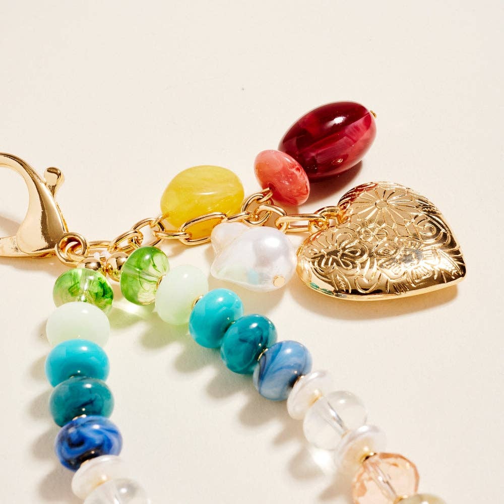 Colorful Resin Bead Puffy Heart Keychain