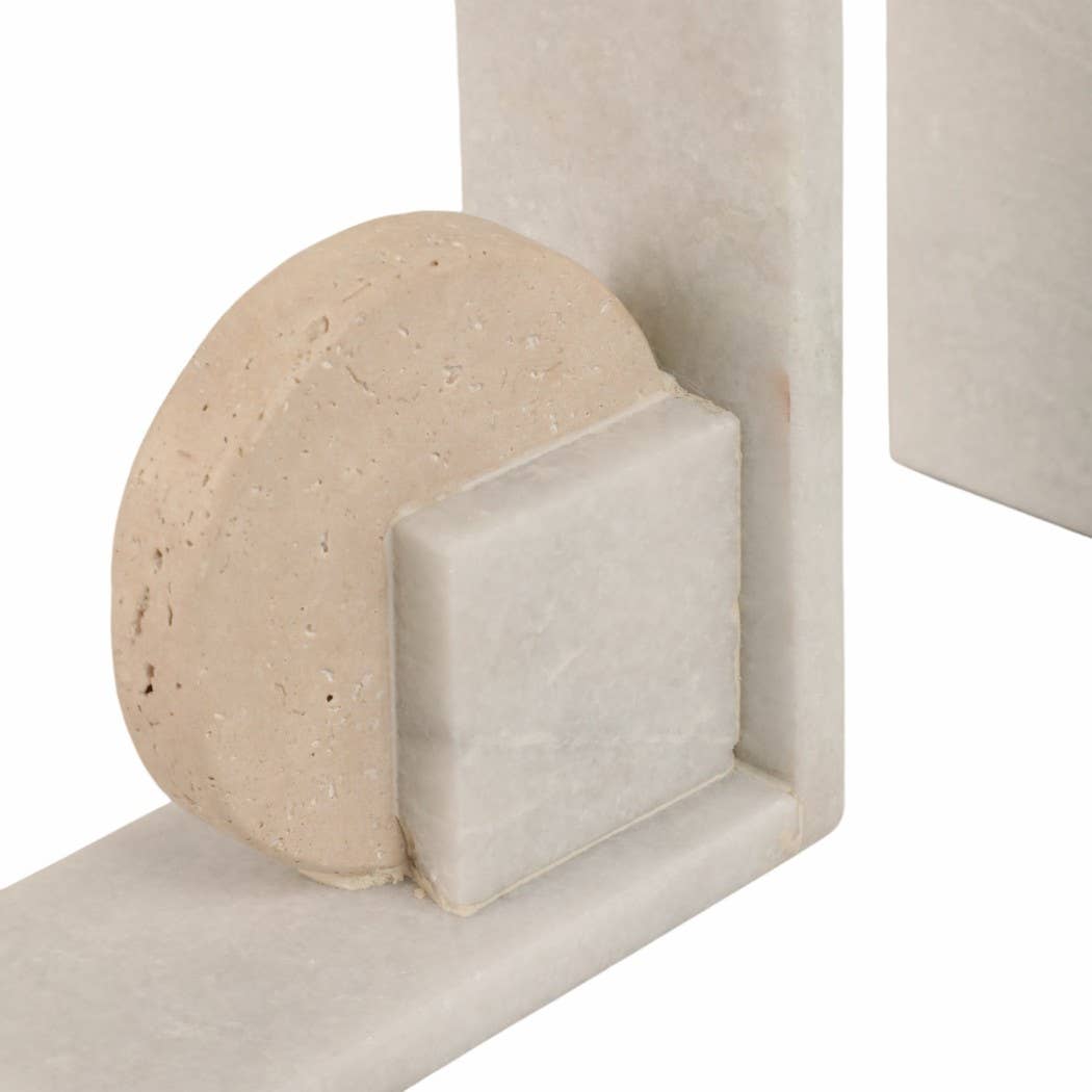 White/Tan Marble Geometric Bookends S/2