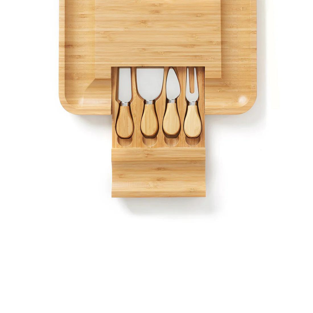 Square Bamboo Cheese Board Set.